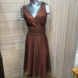 Patra Brown Ruched Midi Dress